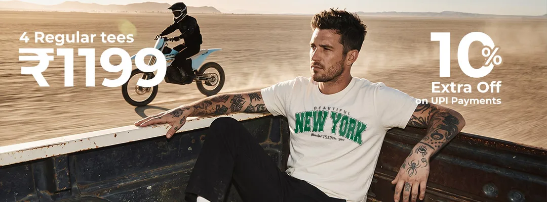 4 Regular tees ₹1199 · extra 10% off on UPI payments
