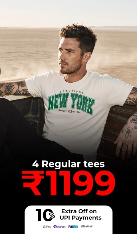 4 Regular tees for ₹1199 — plus 10% extra off on UPI payments